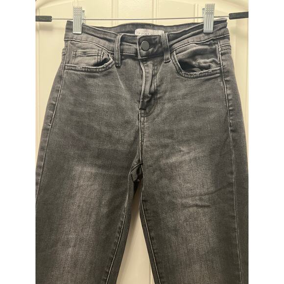 Flying Monkey Womens High Rise Slim Straight Crop Uneven Hem Jeans Size 25 Black - Picture 7 of 10